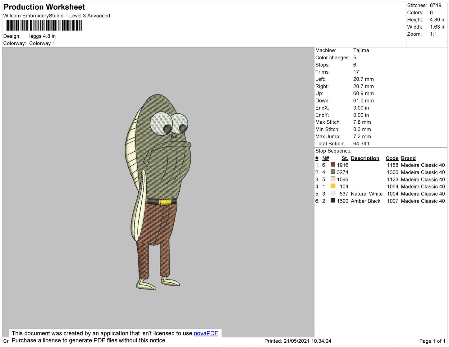 Fred Leggs Embroidery File 4 size