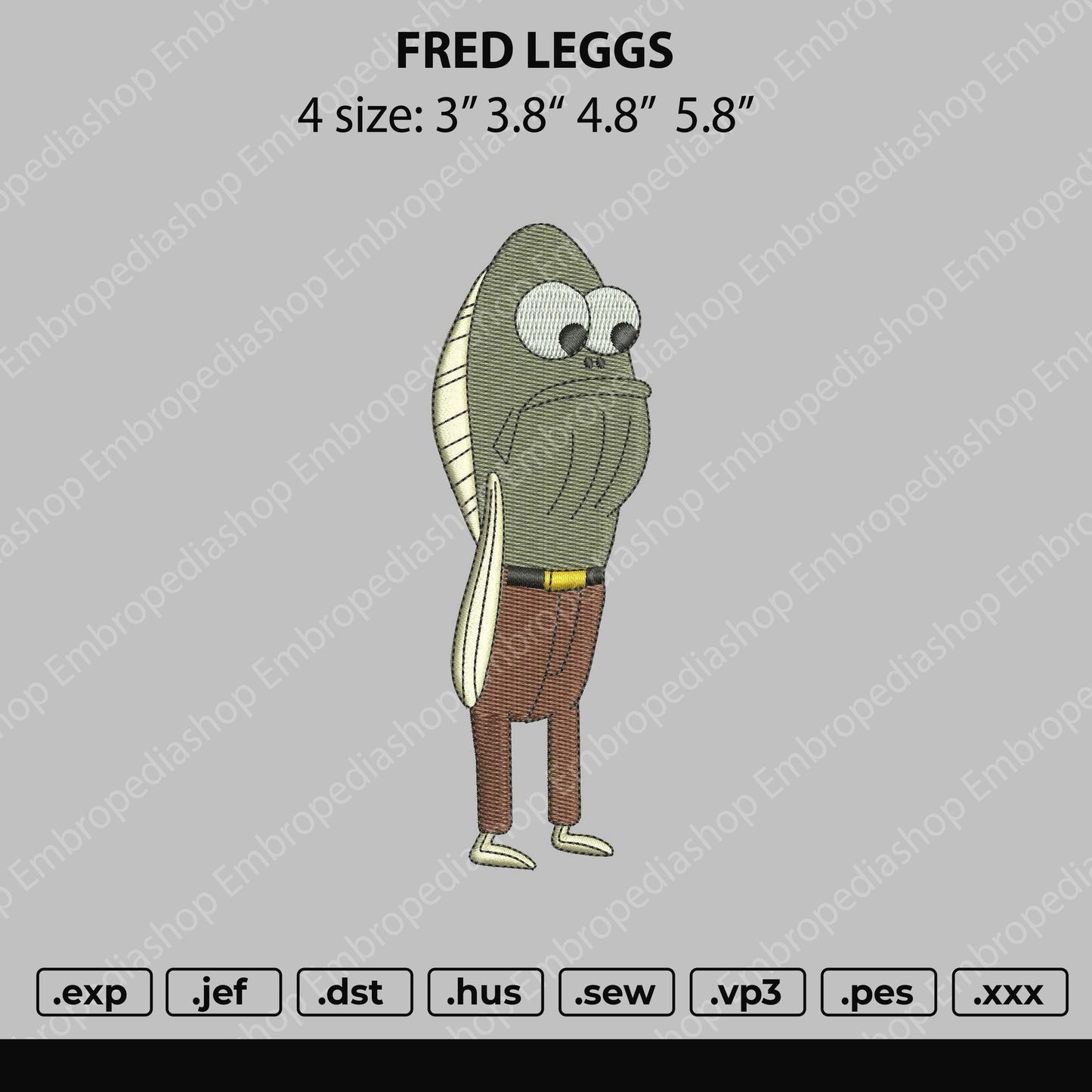 Fred Leggs Embroidery File 4 size