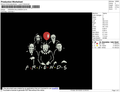Friends Halloween Embroidery File 4 size