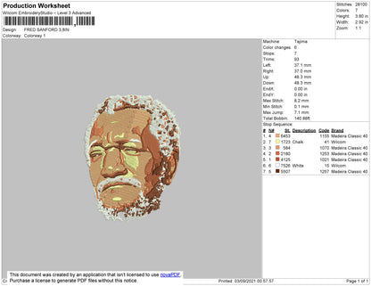 Fred Sanford Embroidery File 4 size