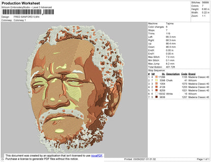 Fred Sanford Embroidery File 4 size