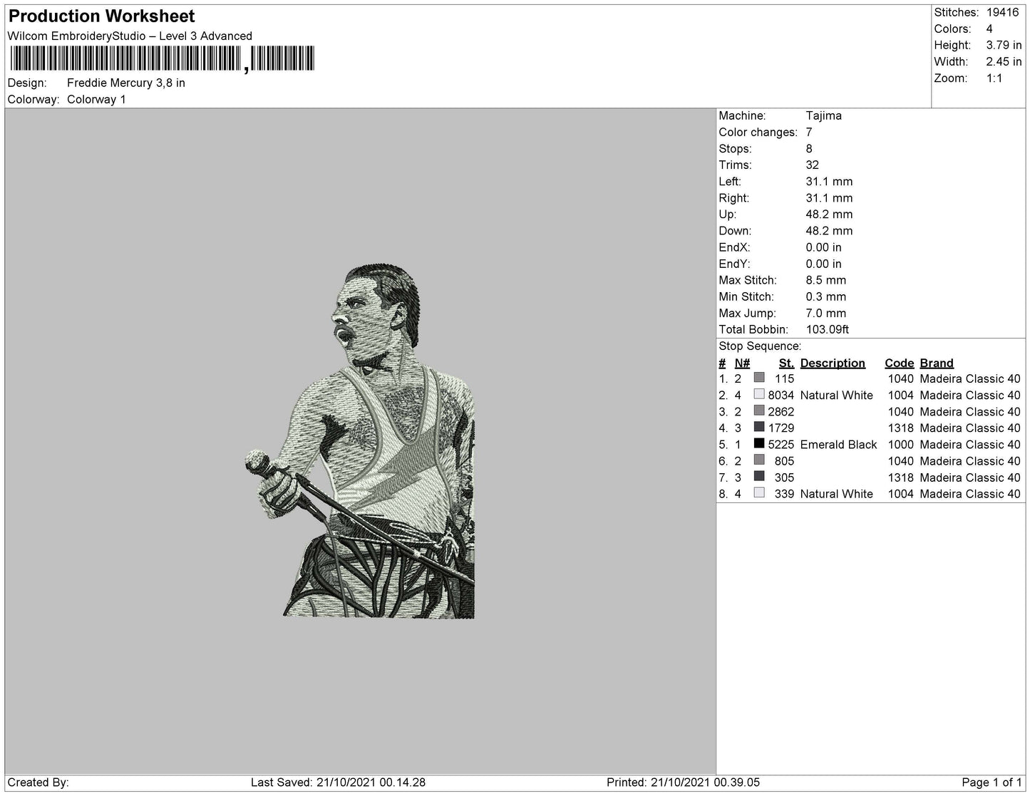 Freddie Mercury Embroidery File 4 size