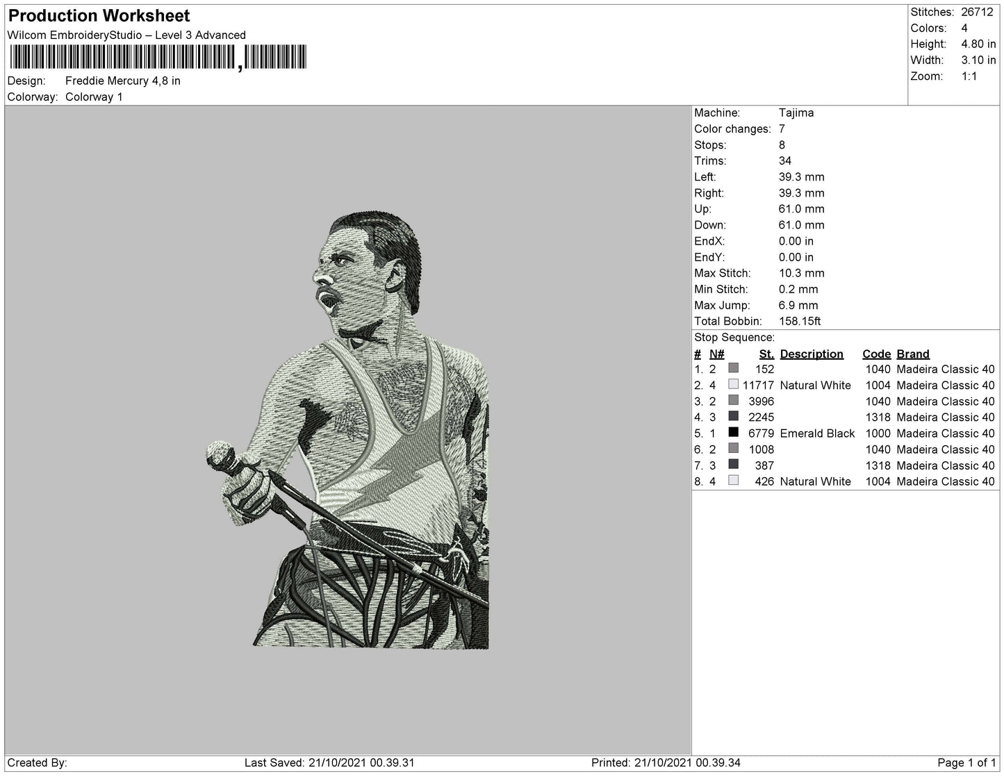 Freddie Mercury Embroidery File 4 size
