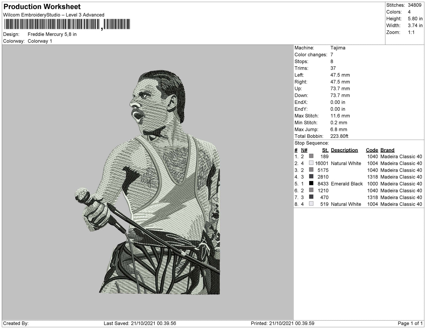 Freddie Mercury Embroidery File 4 size