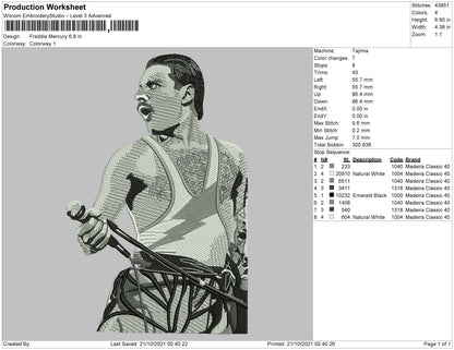 Freddie Mercury Embroidery File 4 size