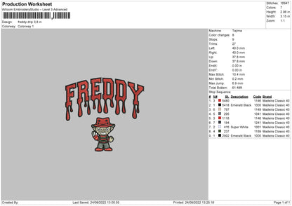 Freddy Drip Embroidery File 5 sizes