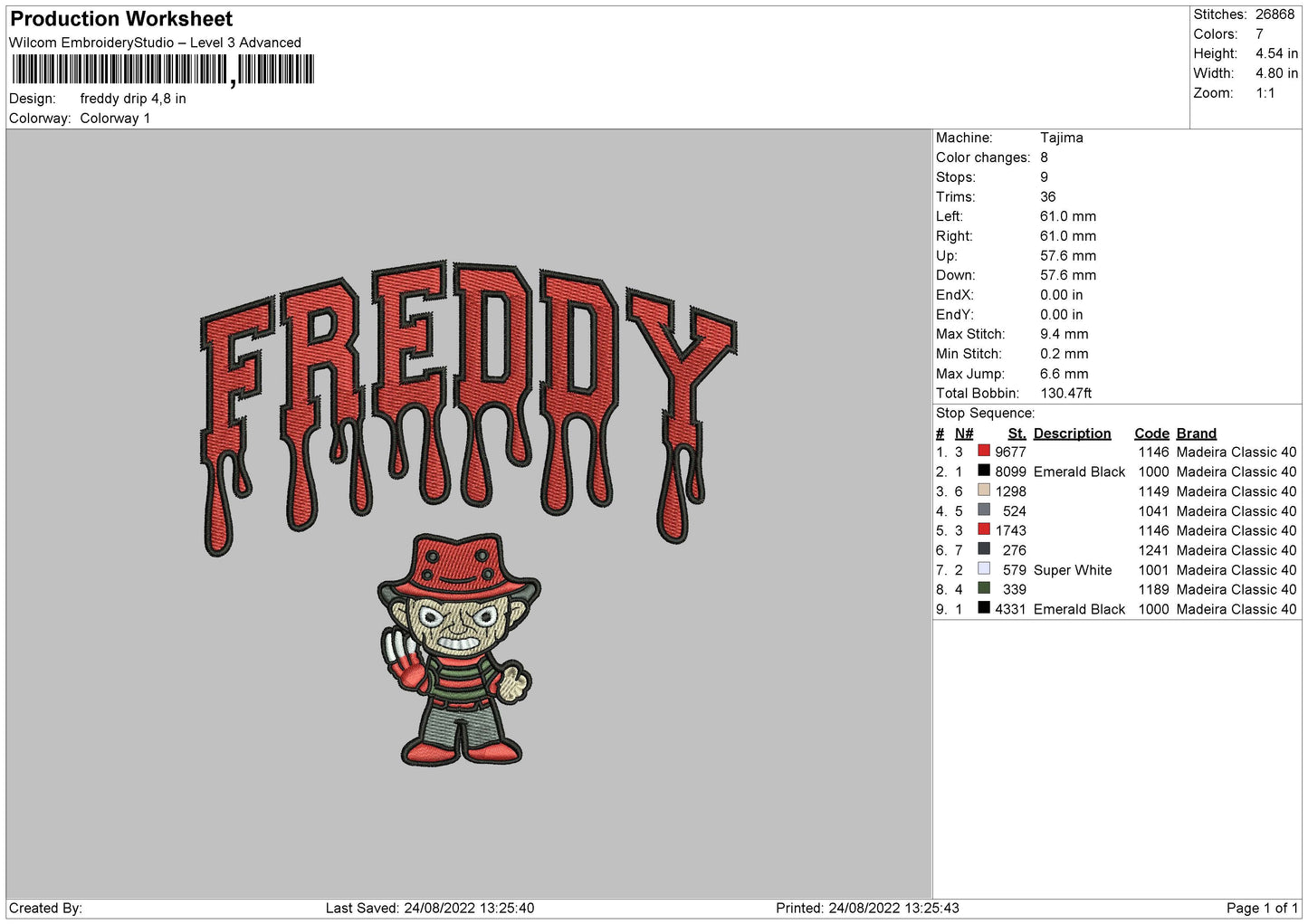 Freddy Drip Embroidery File 5 sizes