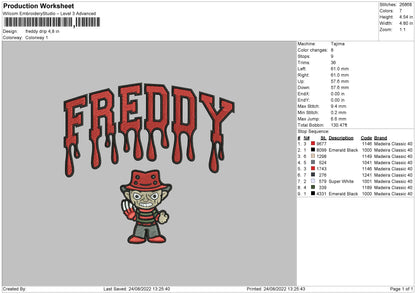 Freddy Drip Embroidery File 5 sizes