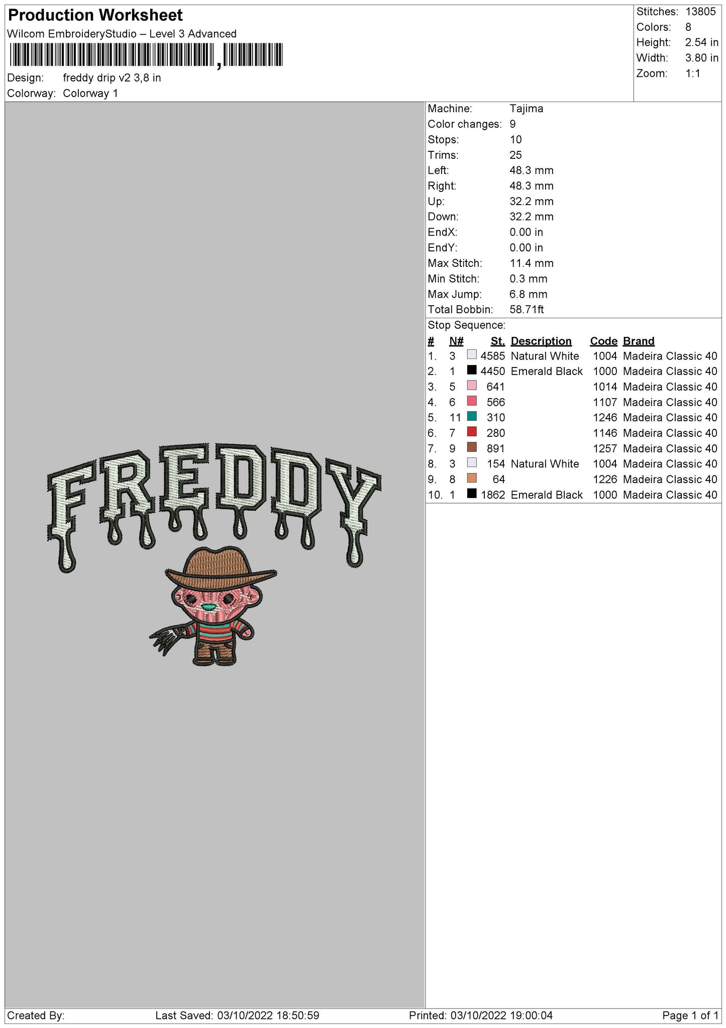 Freddy Drip Embroidery File 6 sizes