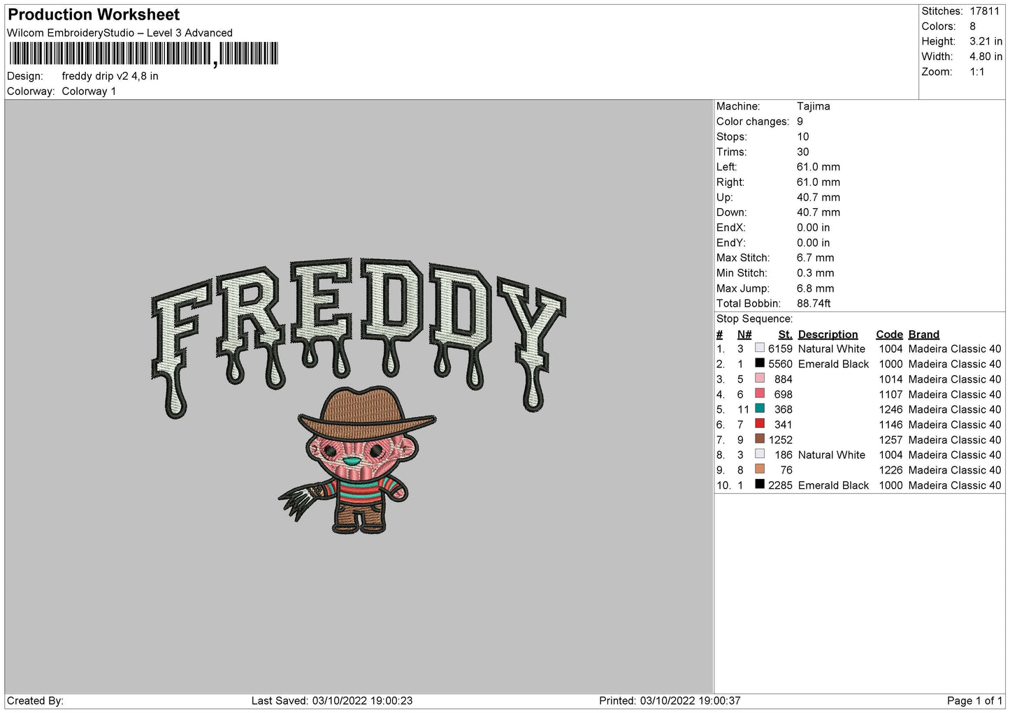 Freddy Drip Embroidery File 6 sizes