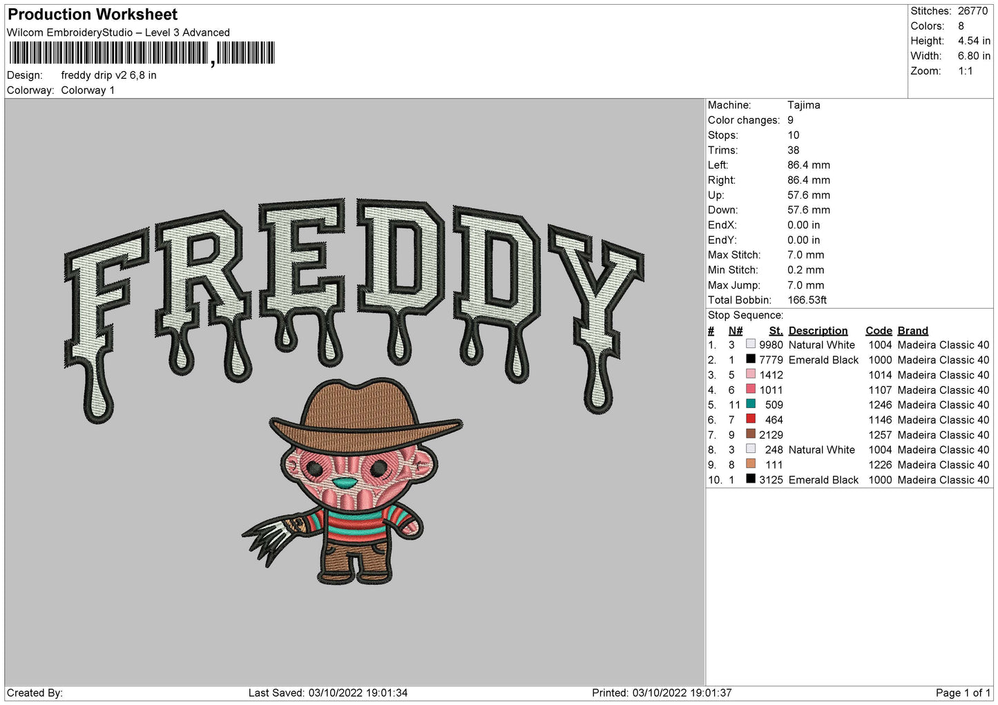 Freddy Drip Embroidery File 6 sizes