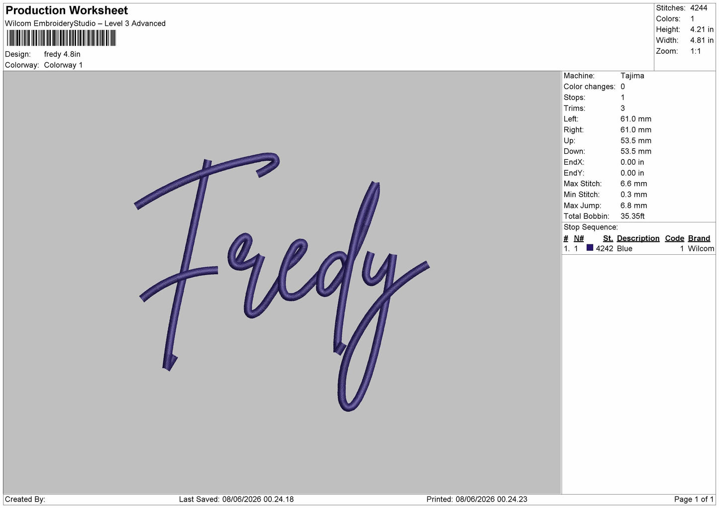 Fredytext Embroidery Machine Design File 6 sizes