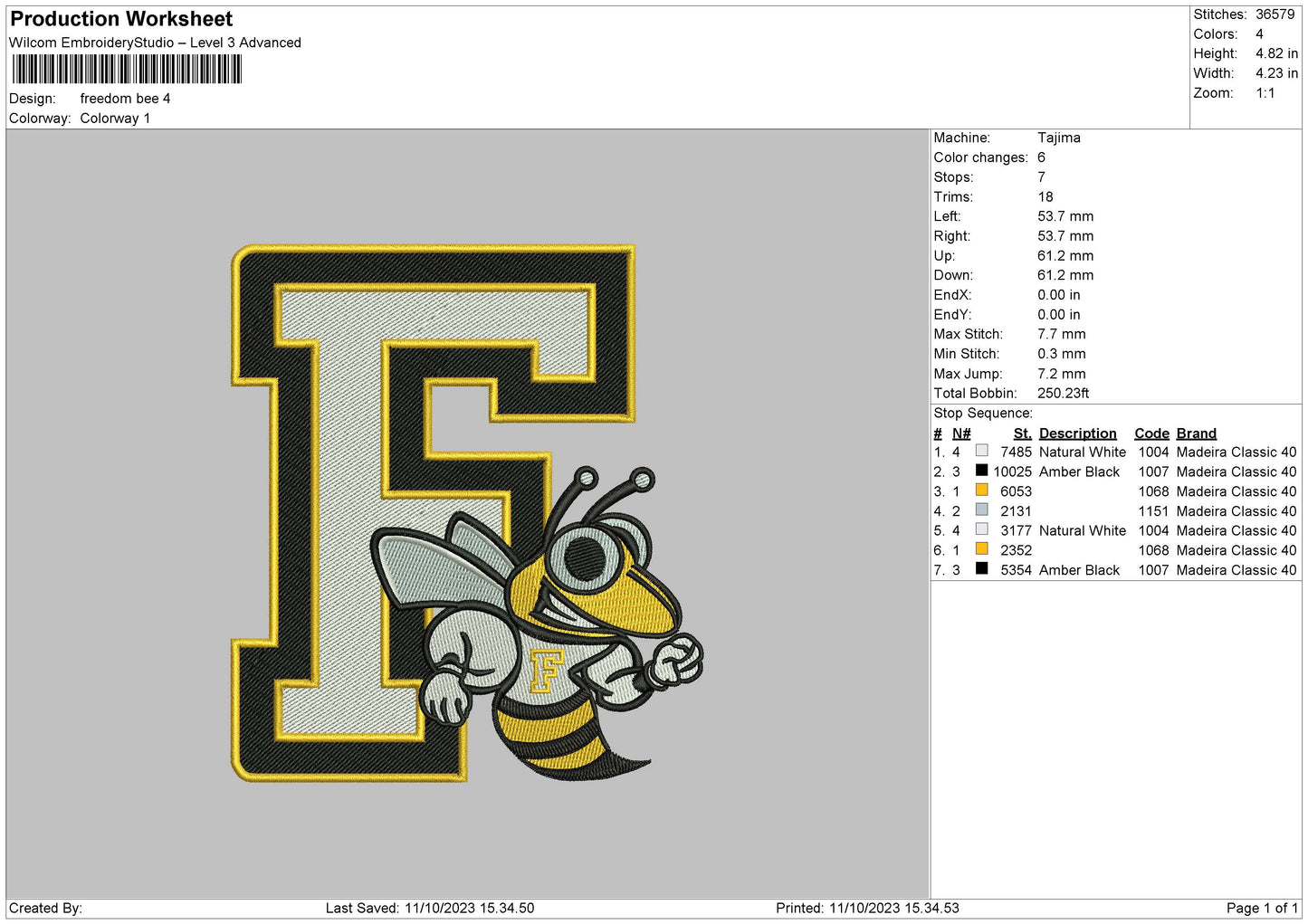 Freedom Bee Embroidery File 6 sizes