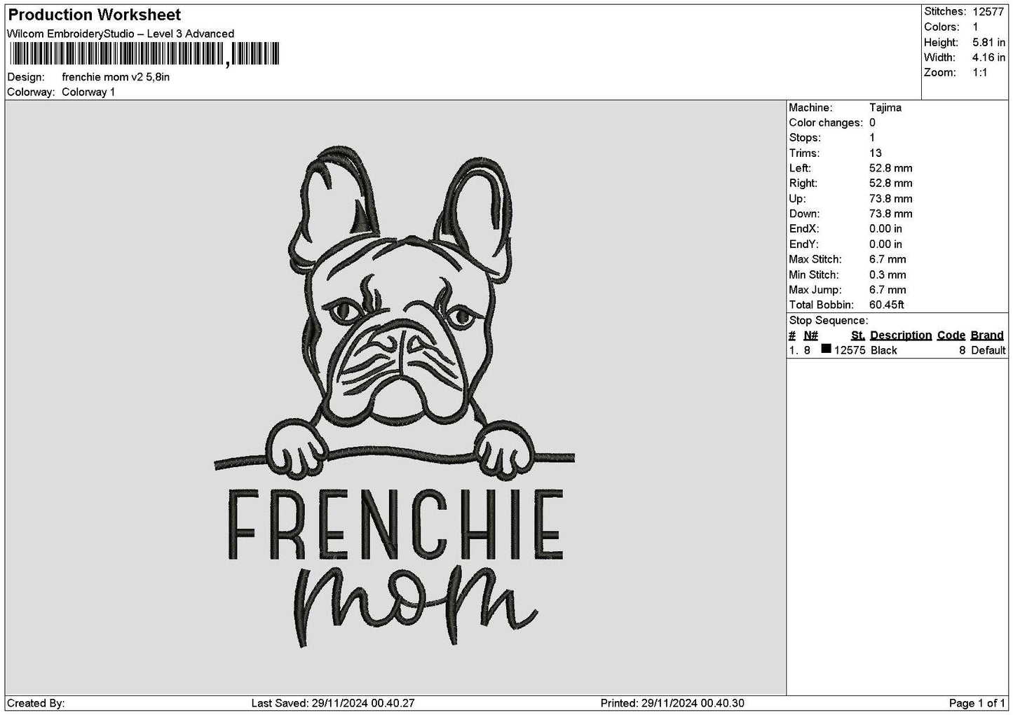 Frenchietext V2 Embroidery File 6 sizes