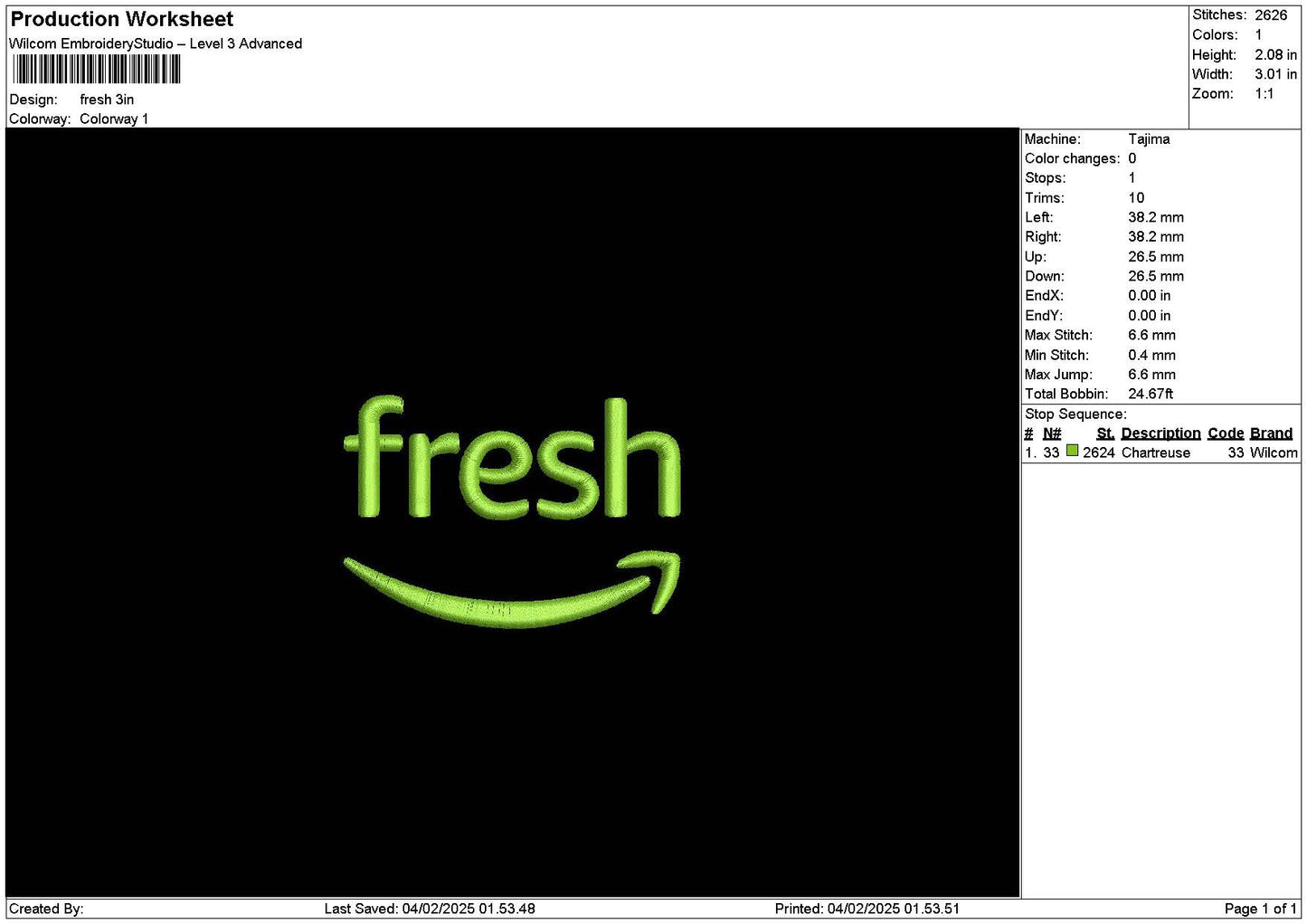 Freshtext Embroidery File 6 sizes