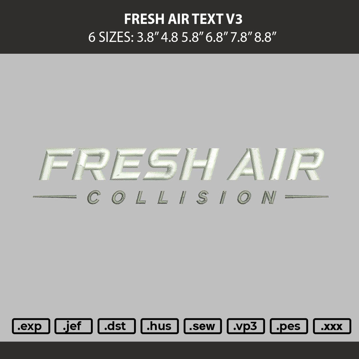 Fresh Air Text V3 Embroidery Machine Design File 6 sizes