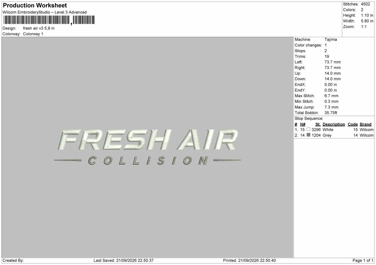 Fresh Air Text V3 Embroidery Machine Design File 6 sizes