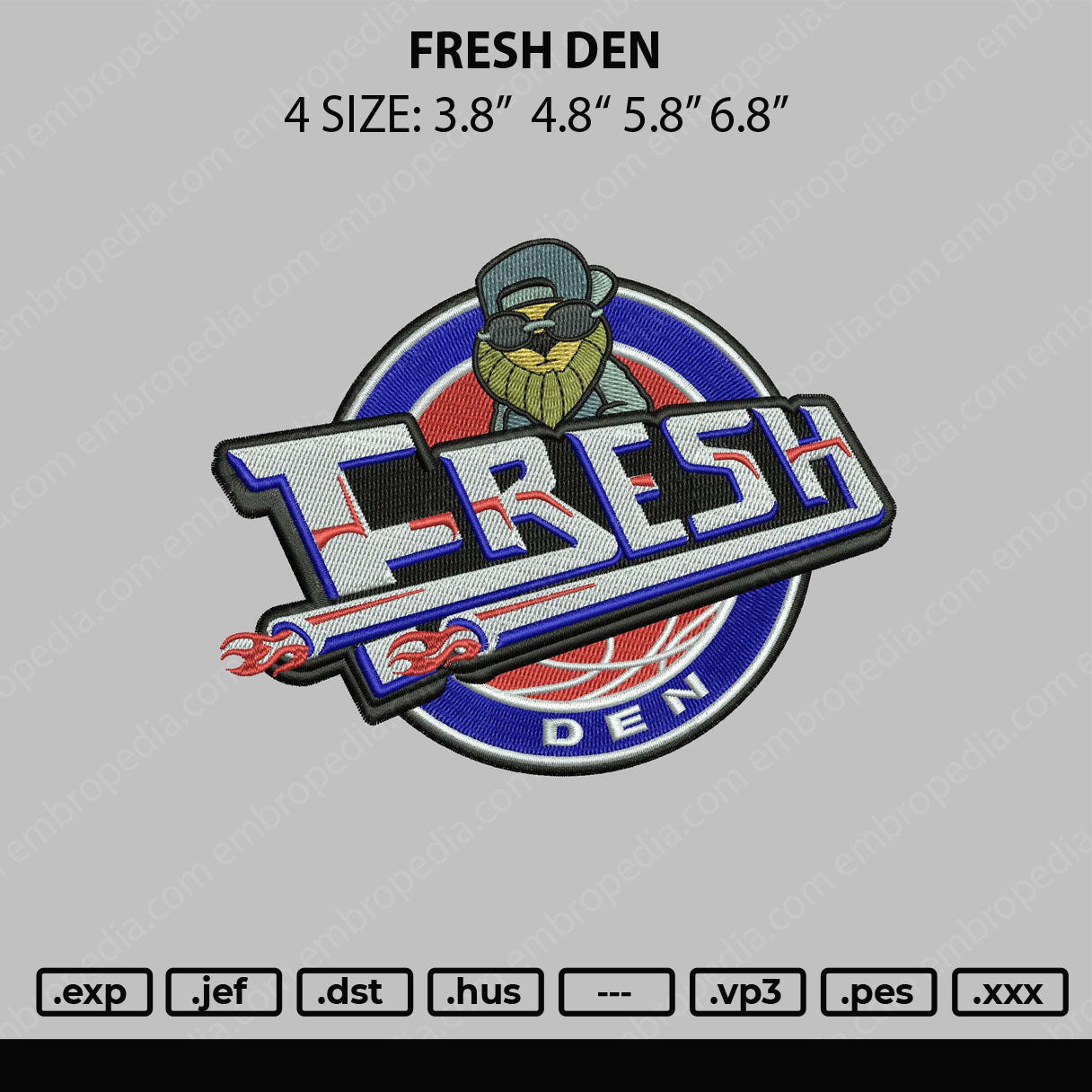 Fresh Den Embroidery File 4 size