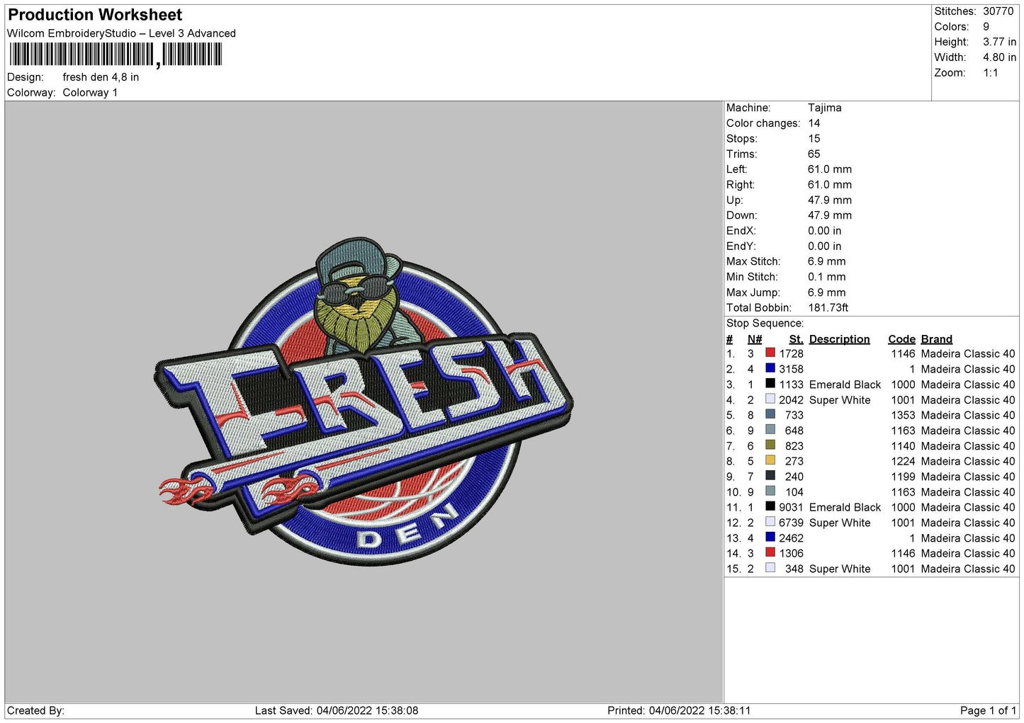 Fresh Den Embroidery File 4 size