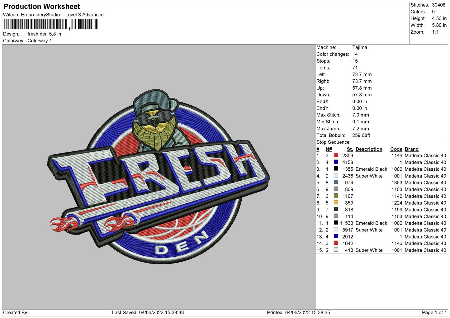 Fresh Den Embroidery File 4 size