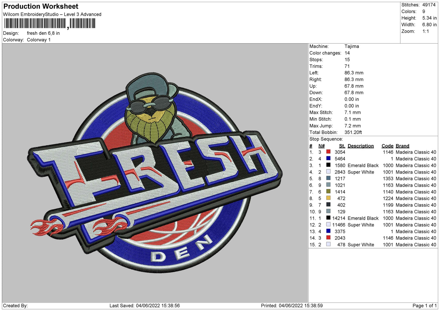 Fresh Den Embroidery File 4 size