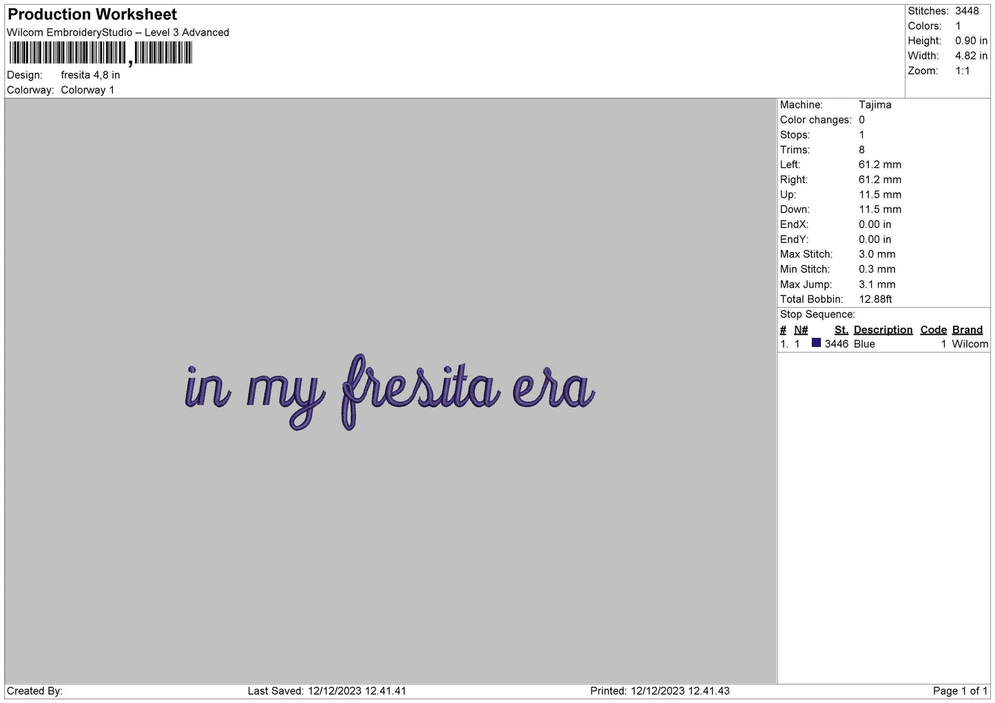 Fresita Text Embroidery File 6 sizes