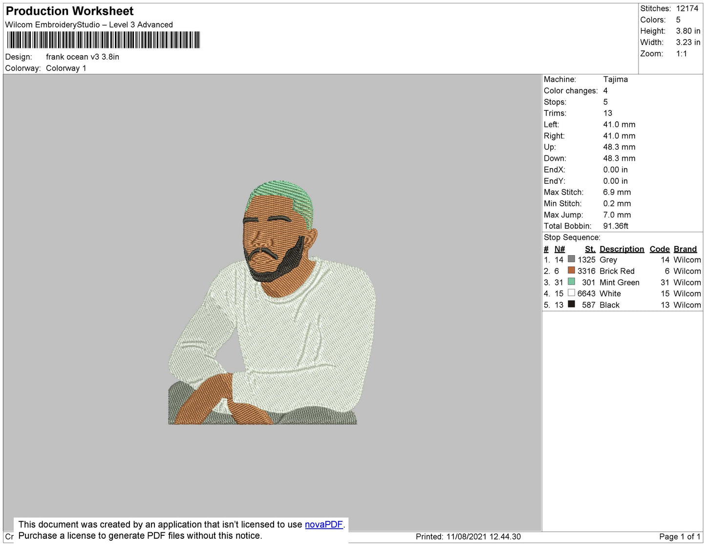 Frank Ocean V3 Embroidery File 5 size