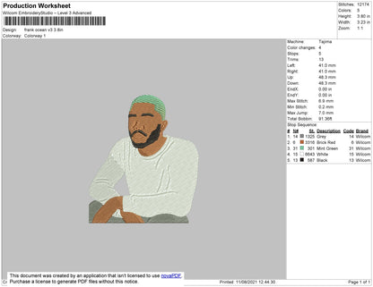 Frank Ocean V3 Embroidery File 5 size