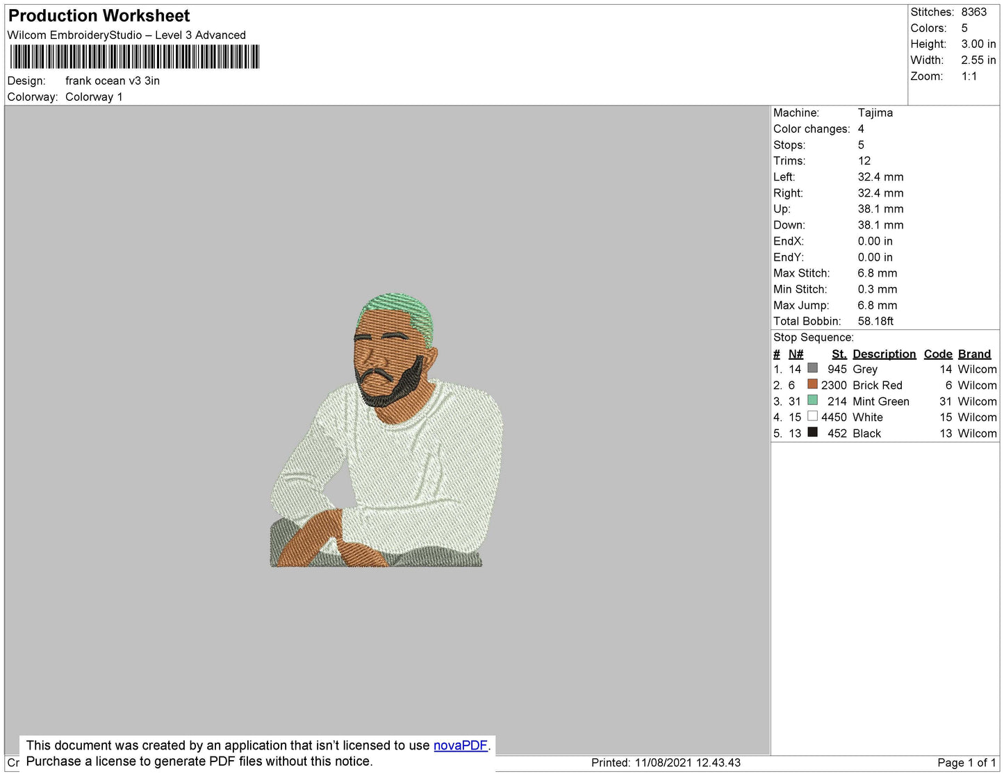 Frank Ocean V3 Embroidery File 5 size