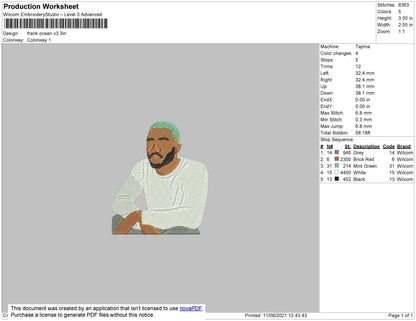 Frank Ocean V3 Embroidery File 5 size