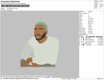 Frank Ocean V3 Embroidery File 5 size