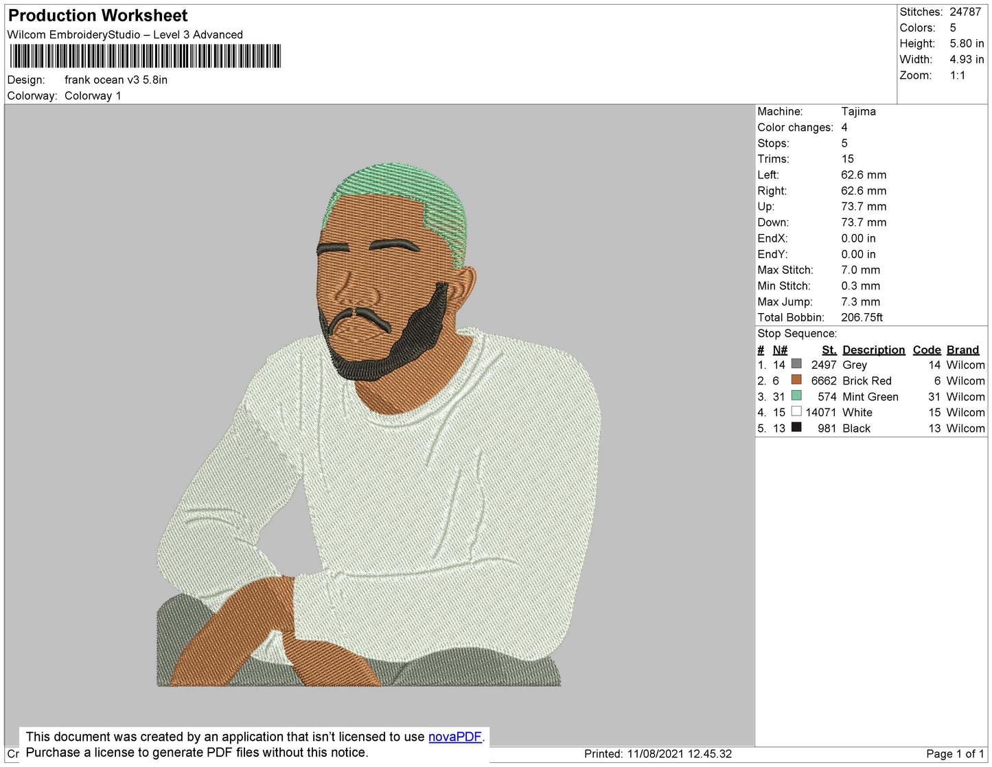 Frank Ocean V3 Embroidery File 5 size