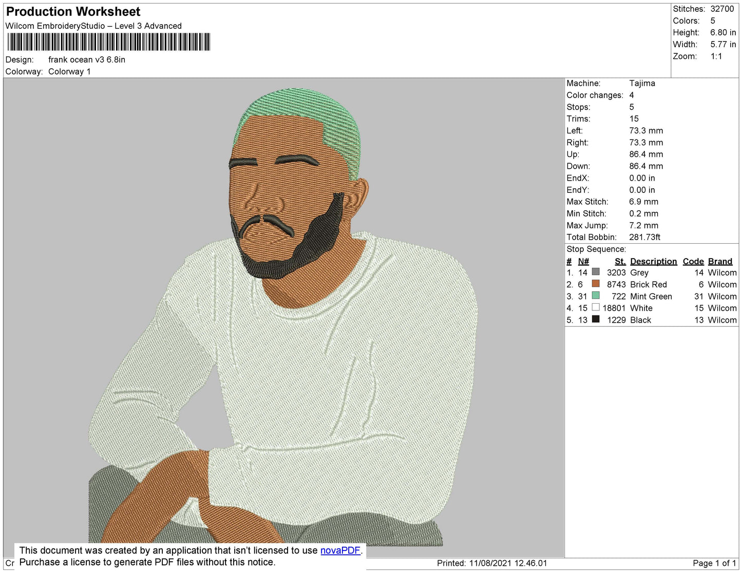 Frank Ocean V3 Embroidery File 5 size