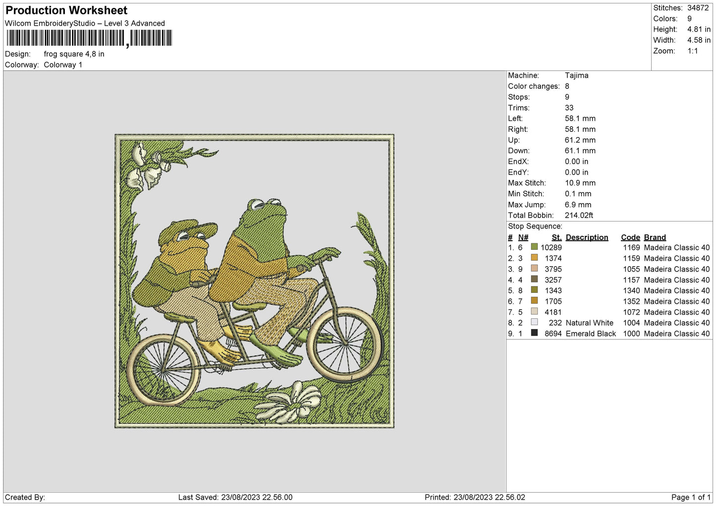Frog Square Embroidery File 6 sizes