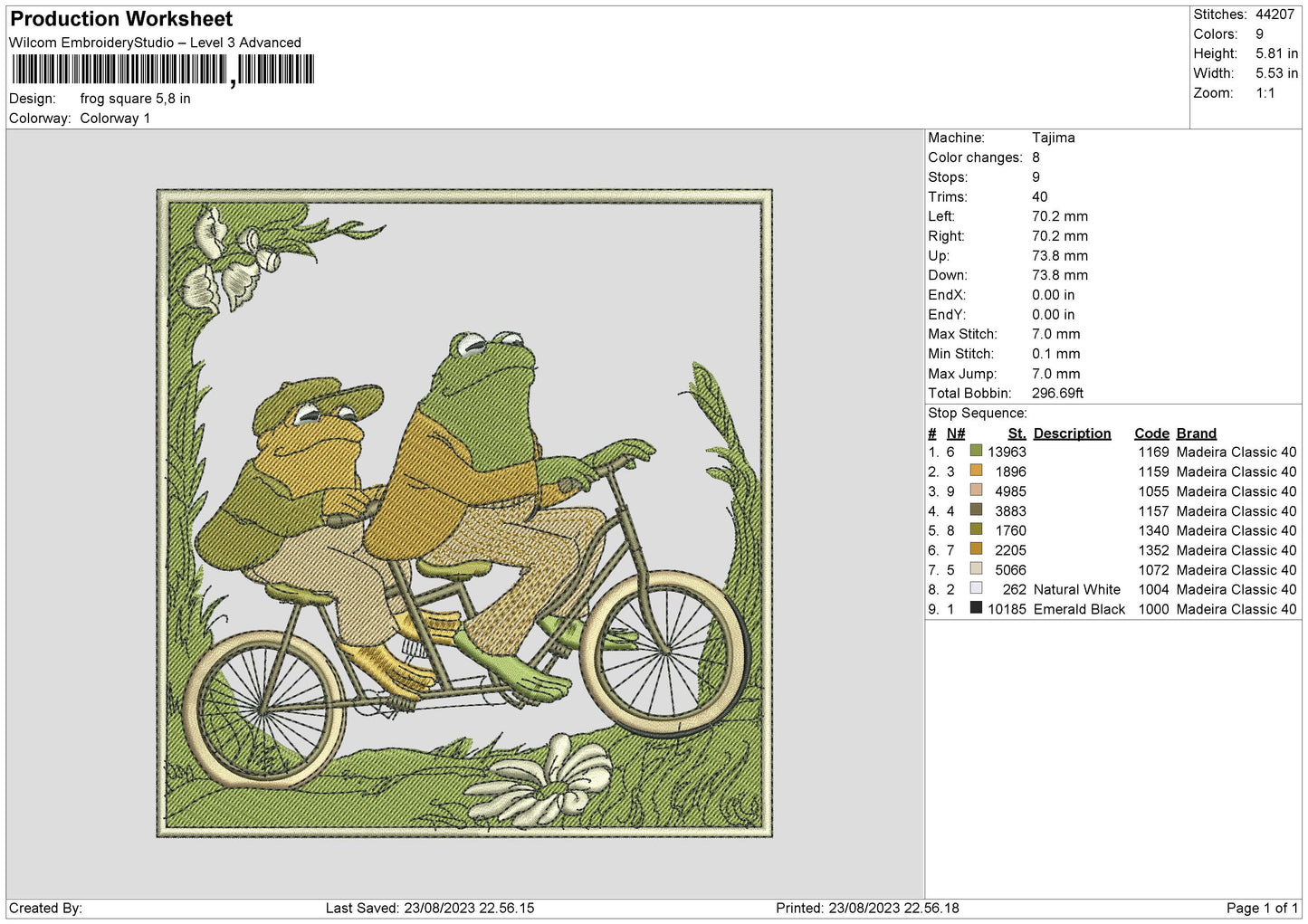 Frog Square Embroidery File 6 sizes