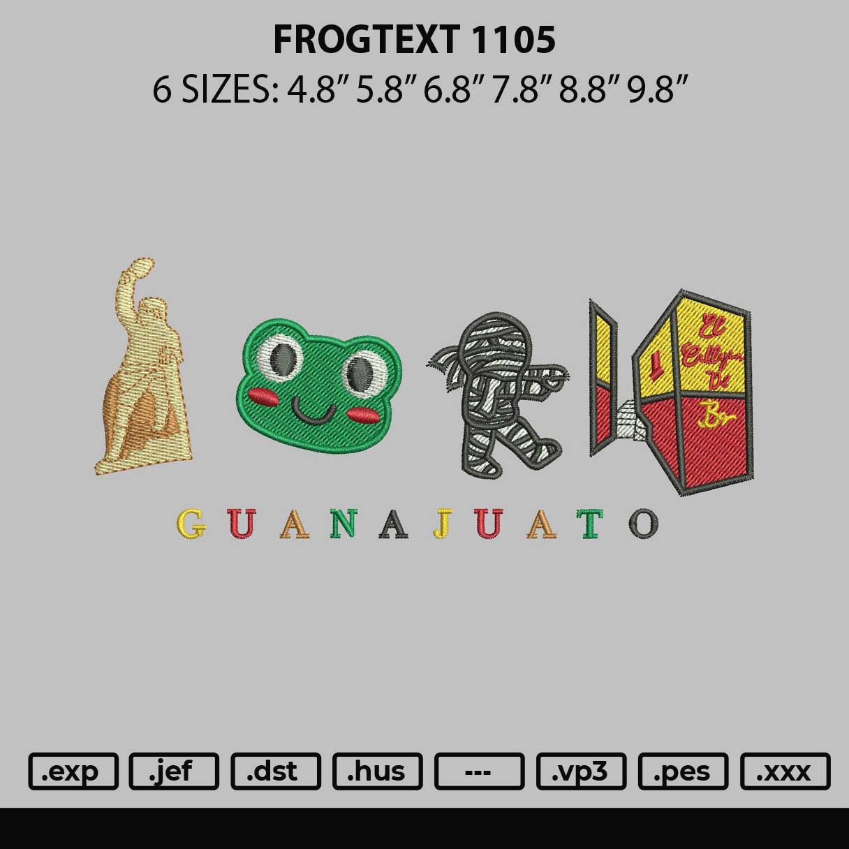 Frogtext Embroidery File 6 sizes