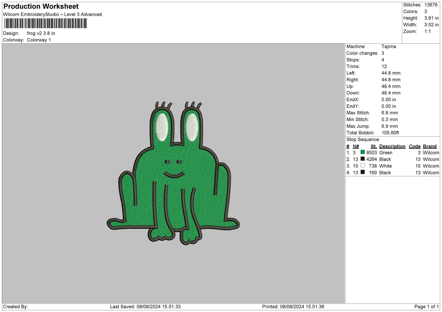 Frog V2 Embroidery File 6 sizes