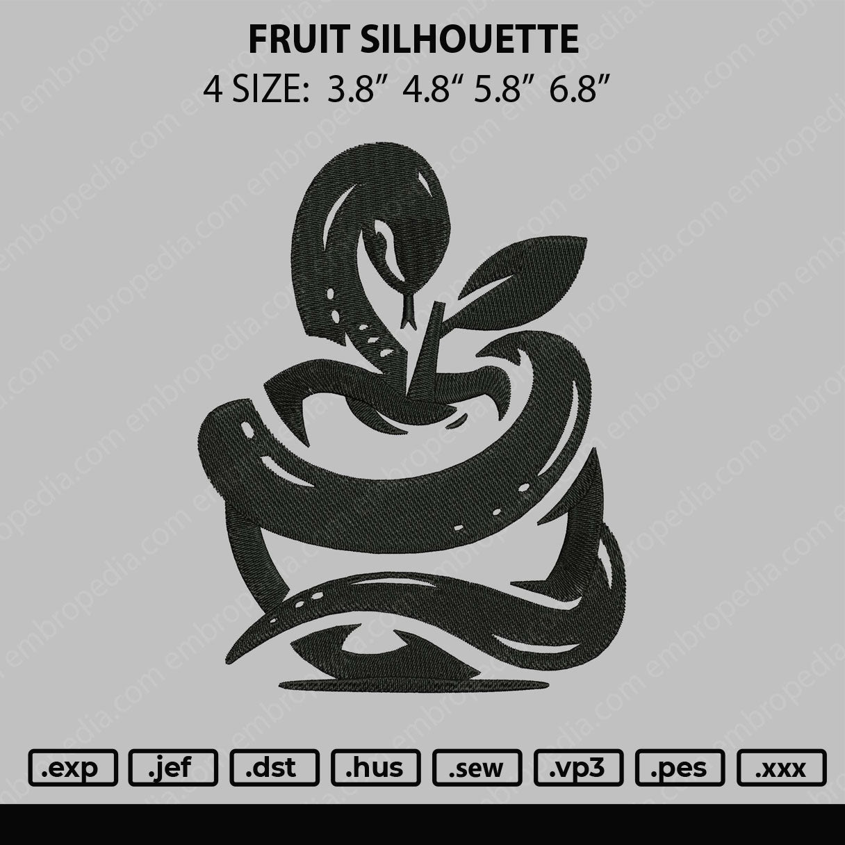 Fruit Logo Silhouette Embroidery File 4 size