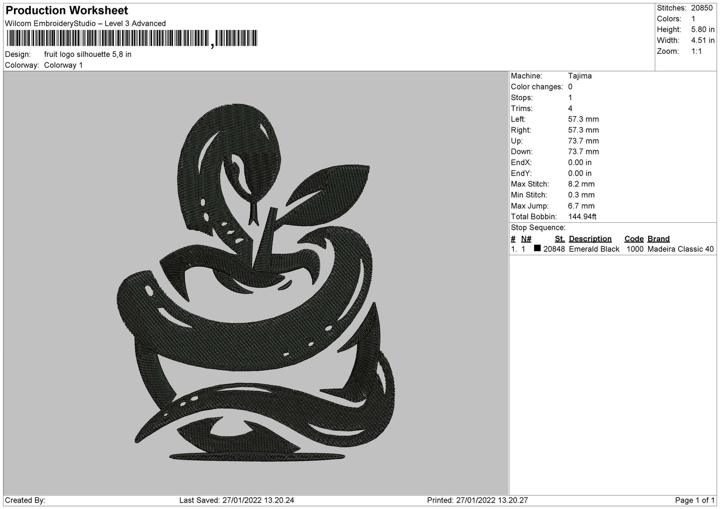 Fruit Logo Silhouette Embroidery File 4 size