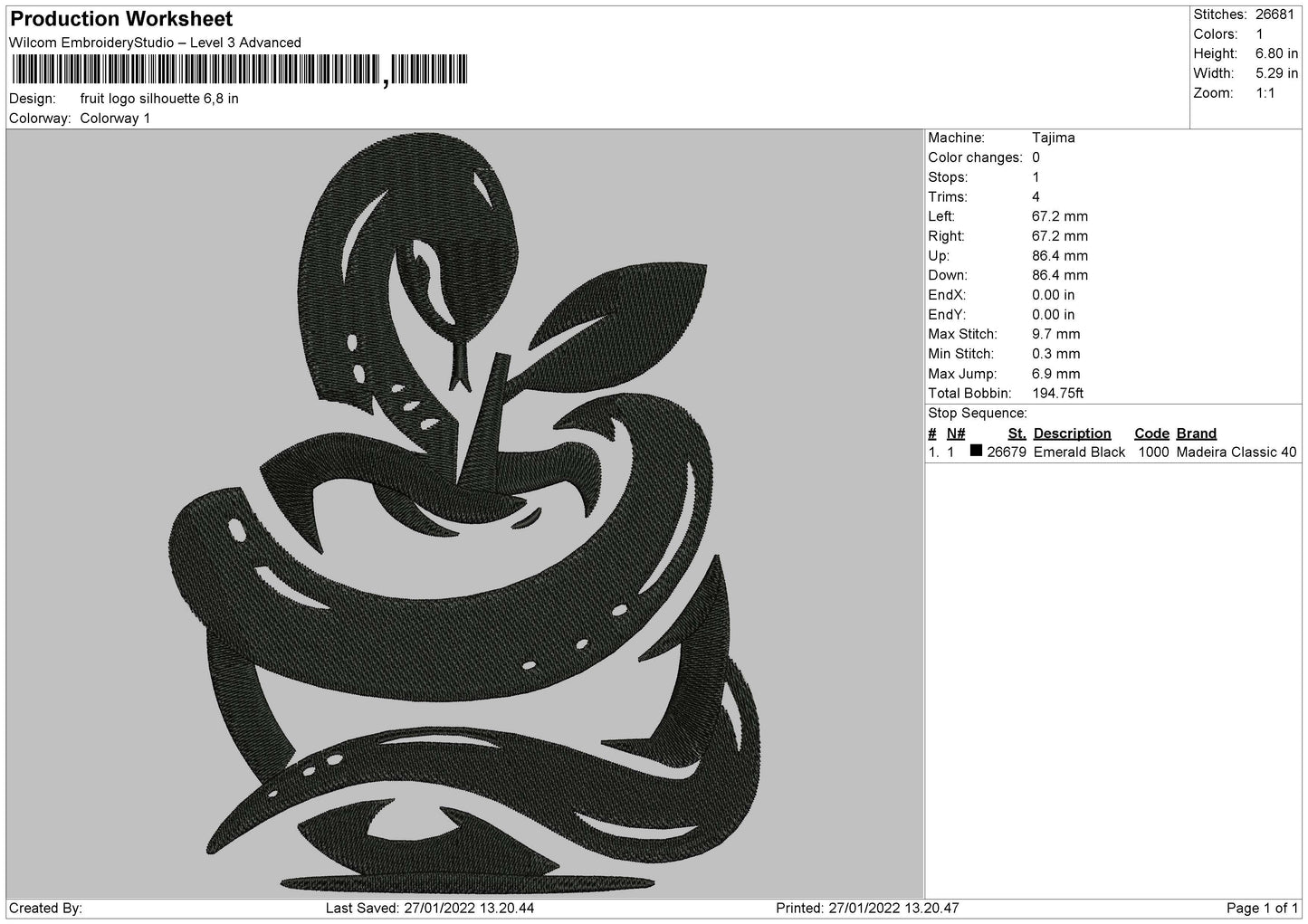 Fruit Logo Silhouette Embroidery File 4 size