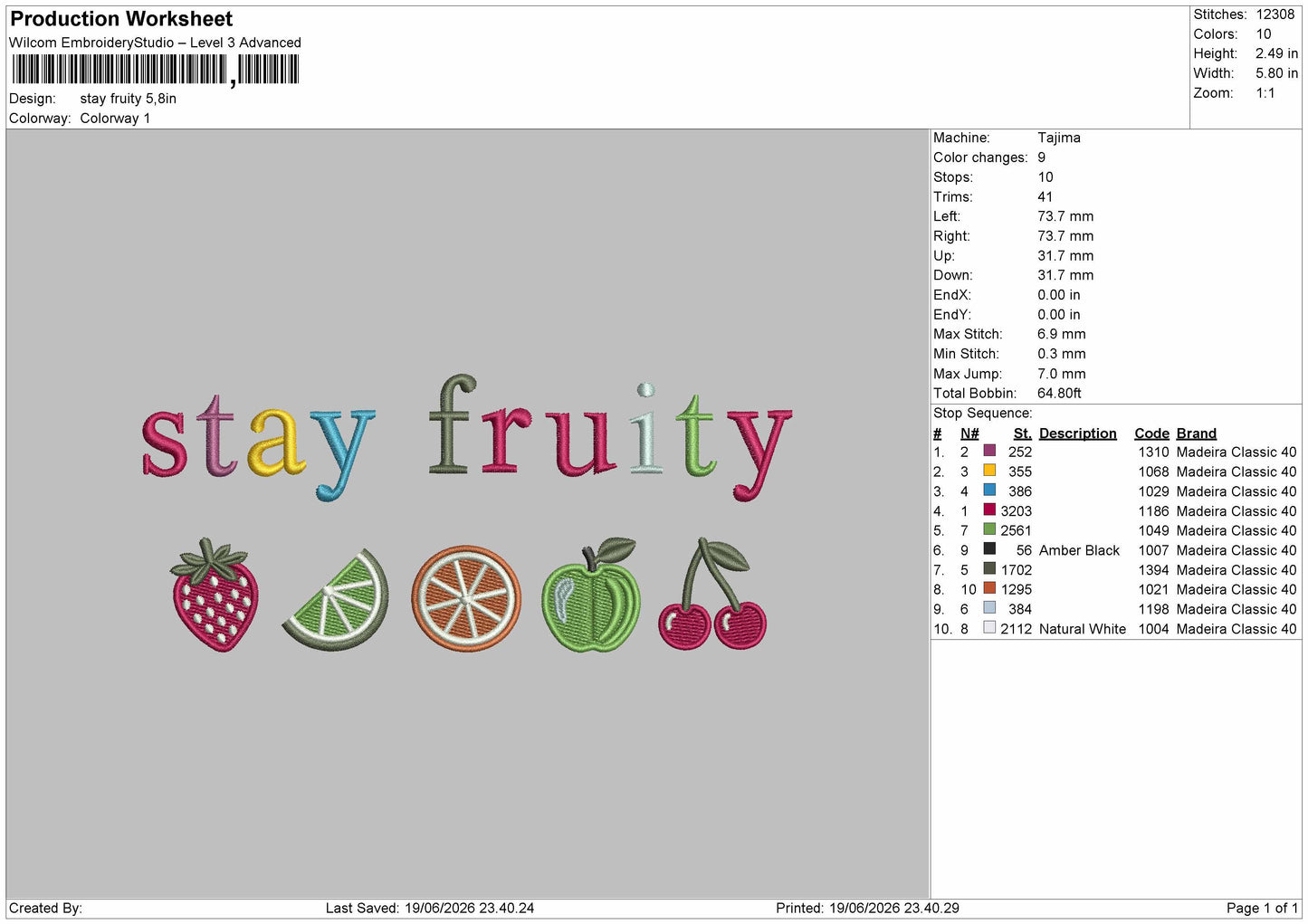 Fruitytext Embroidery Machine Design File 6 sizes
