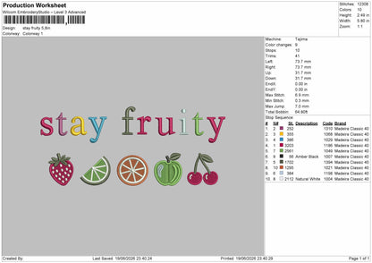 Fruitytext Embroidery Machine Design File 6 sizes