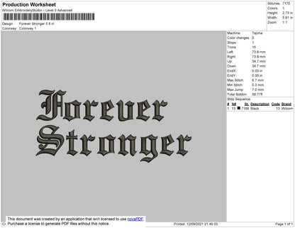 Forever Stronger Embroidery File 4 size