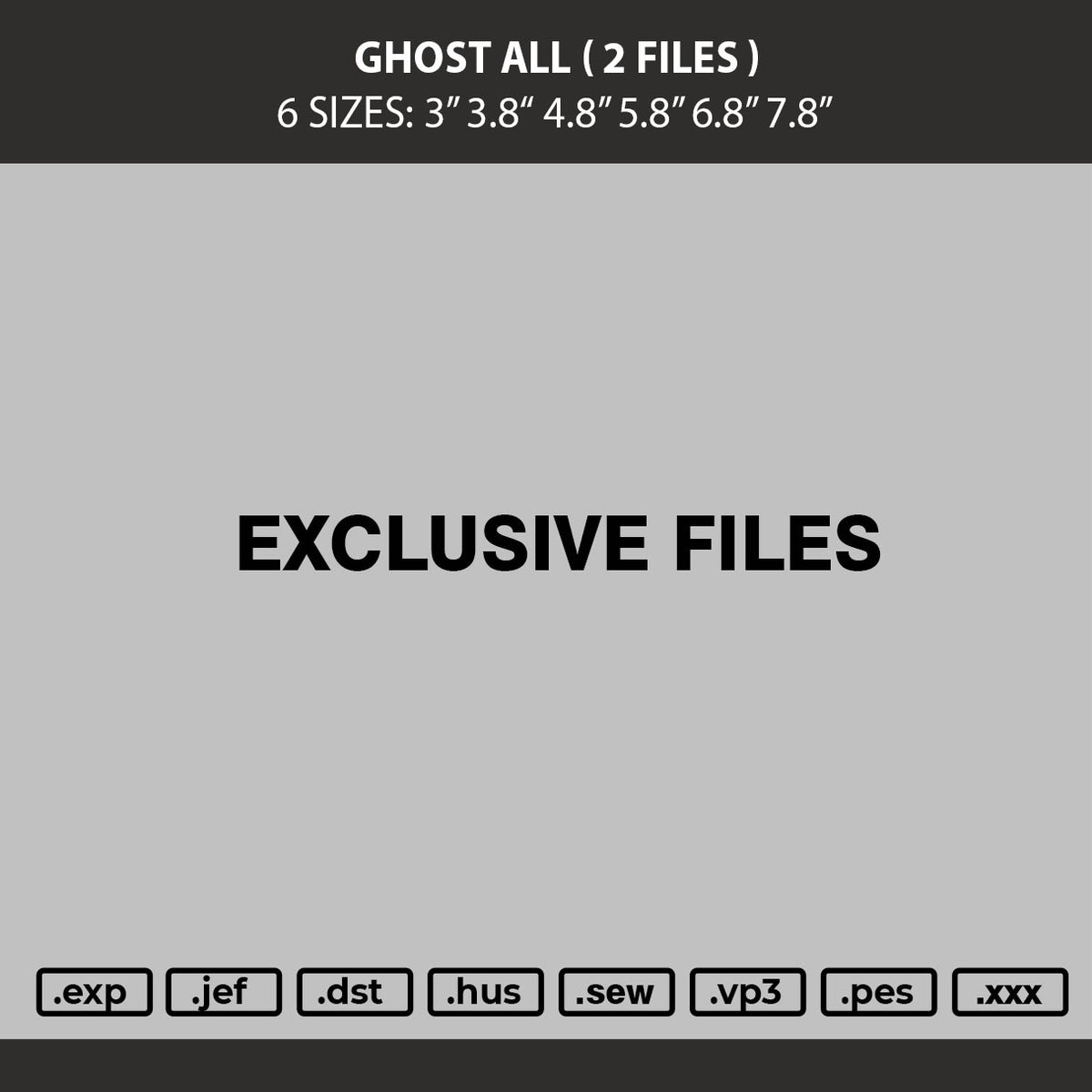 Ghost All Embroidery Machine Design 2 Files 6 sizes