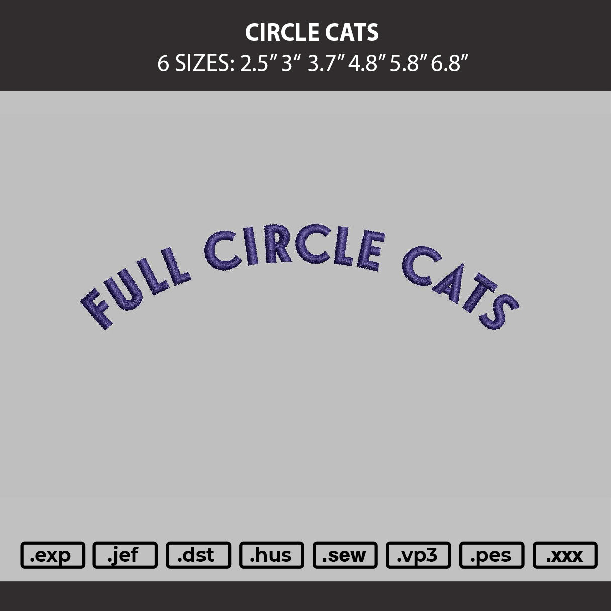 Circle Cats Embroidery Machine Design File 6 sizes