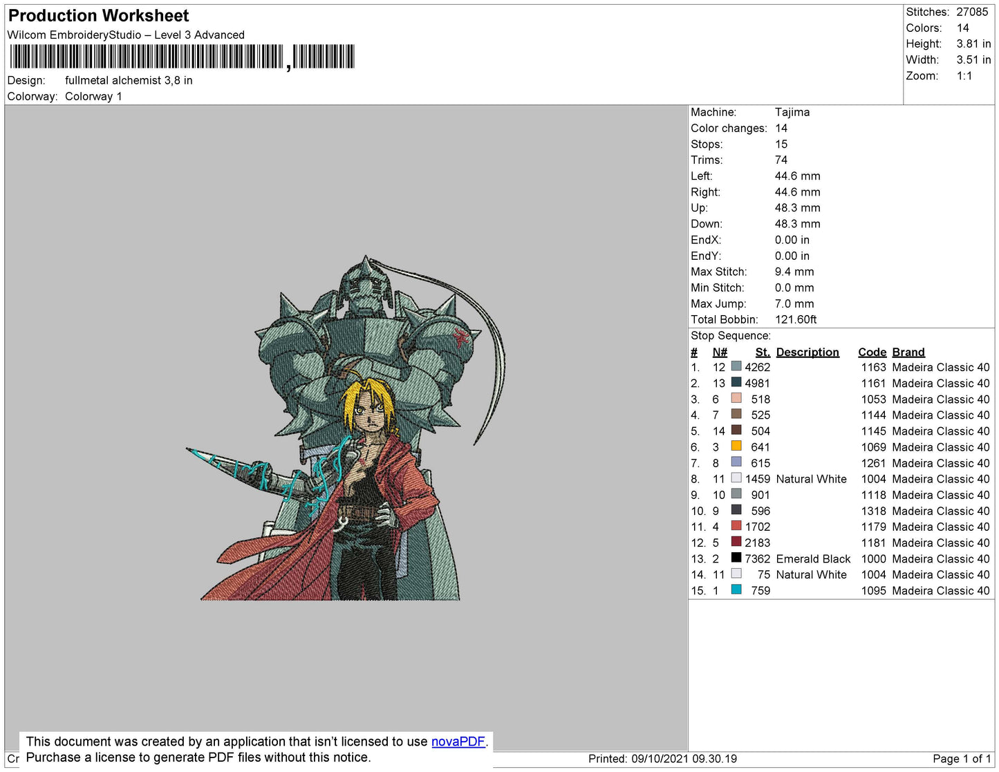Fullmetal Alchemist Embroidery File 4 size