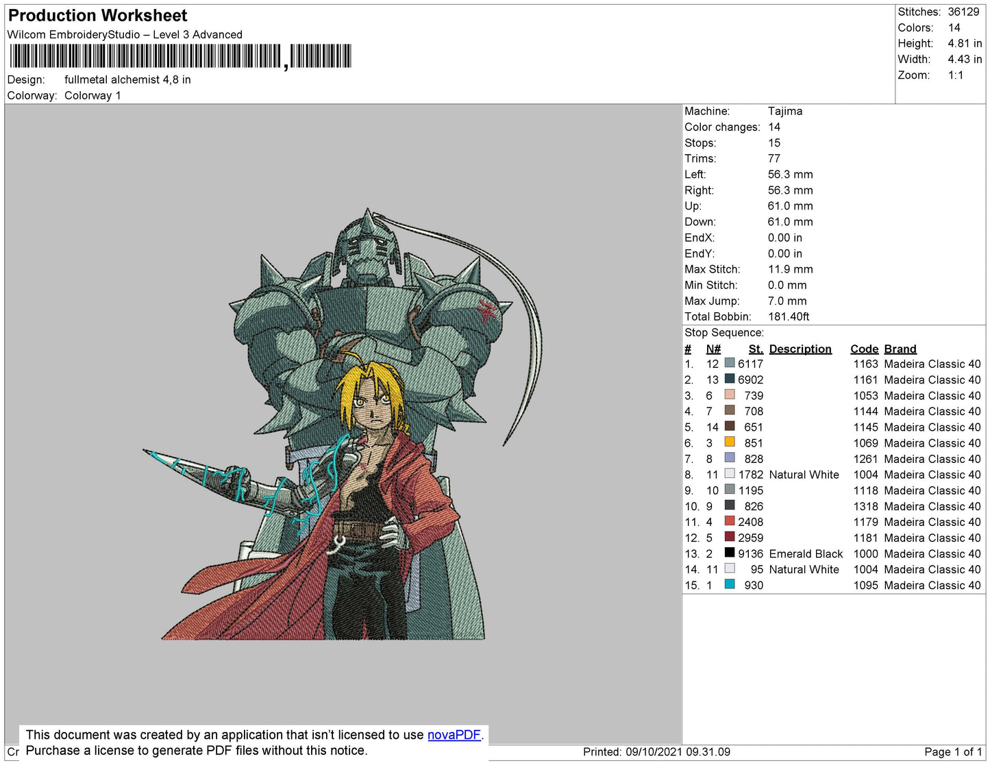 Fullmetal Alchemist Embroidery File 4 size