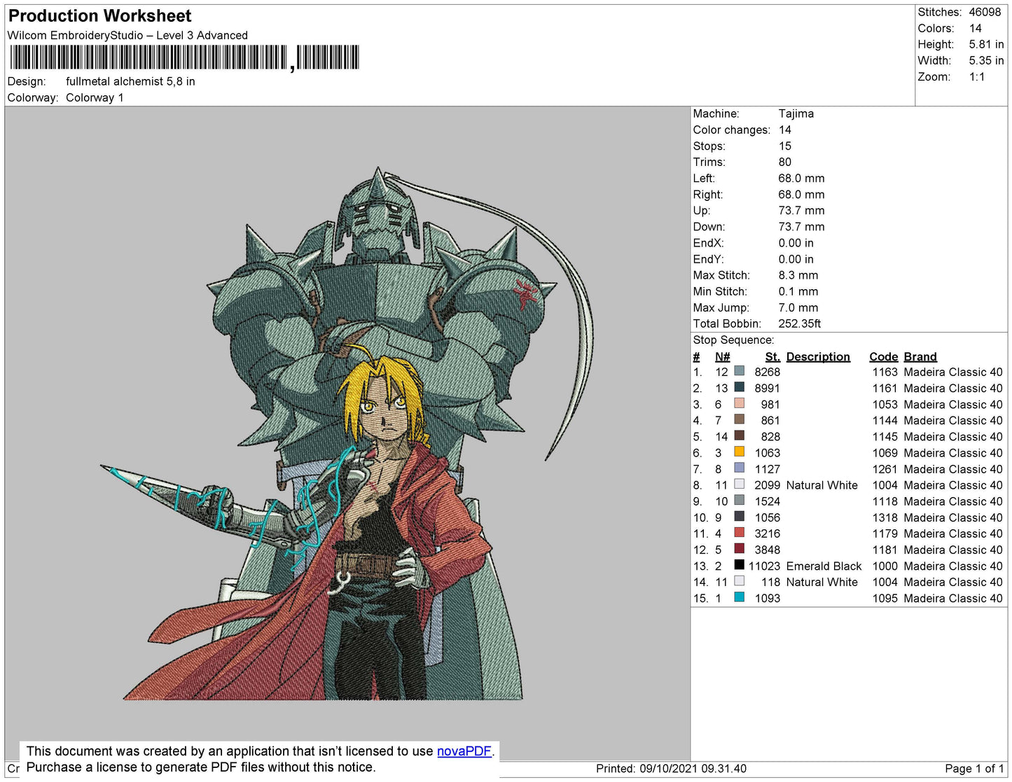 Fullmetal Alchemist Embroidery File 4 size