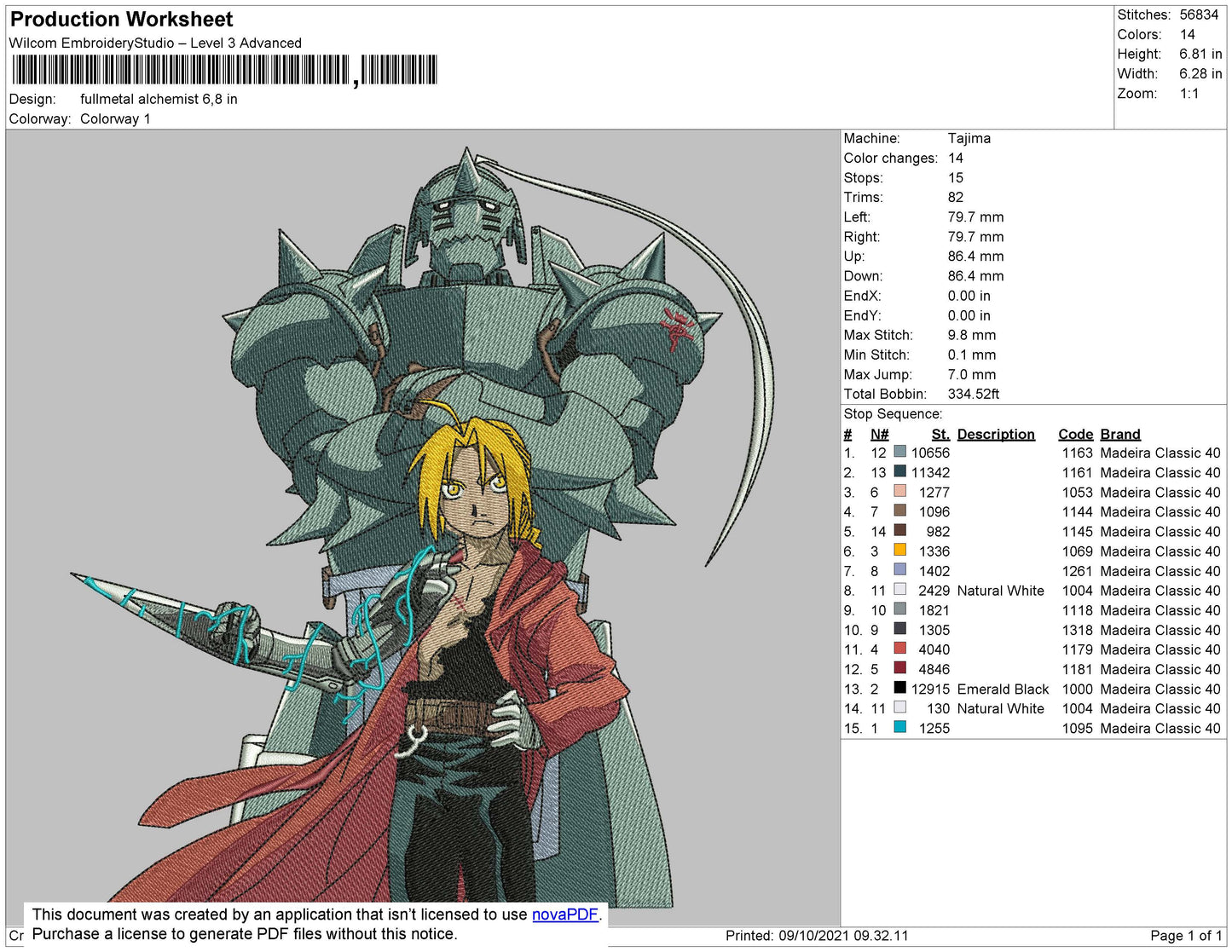 Fullmetal Alchemist Embroidery File 4 size