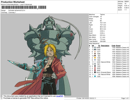 Fullmetal Alchemist Embroidery File 4 size